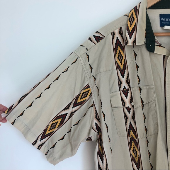 Wrangler Vintage Aztec Pearl Snap Button Up Western Short Sleeve Shirt 2XT - Picture 3 of 14